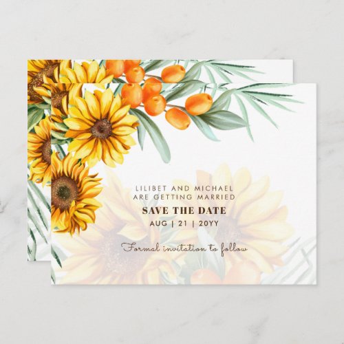 Boho Sunflowers Rustic Wedding SAVE DATES Postcard