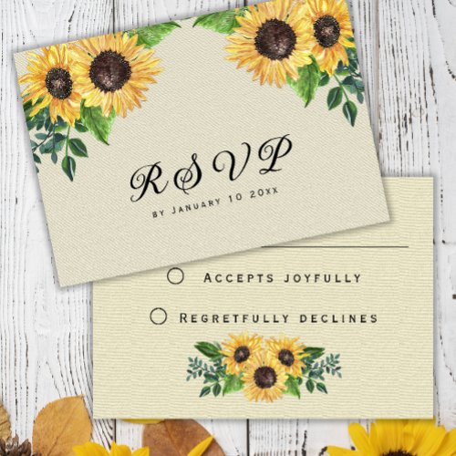 Boho Sunflowers Rustic Yellow Floral  RSVP Card