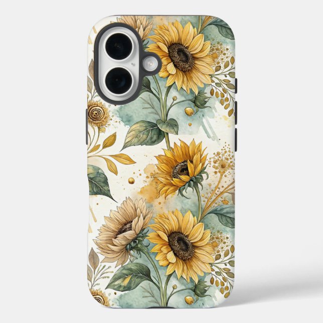Boho Sunflowers Watercolor Gold Case-Mate iPhone Case (Back)