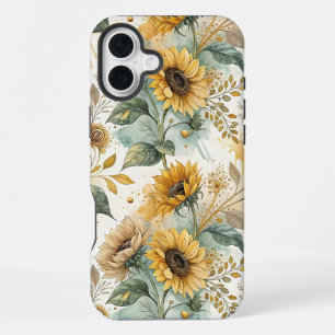 Boho Sunflowers Watercolor Gold iPhone 16 Plus Case
