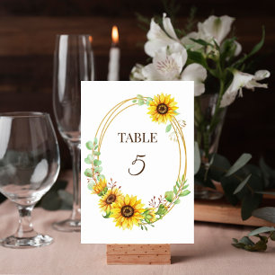 Boho sunflowers wreath romantic table number