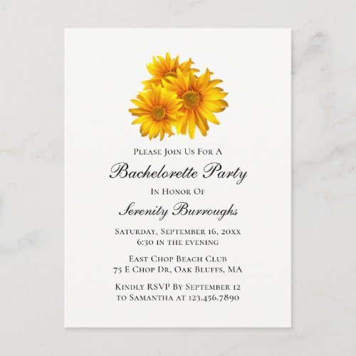 Boho Sunflowers Yellow Floral Bachelorette Party Invitation Postcard