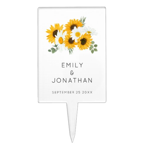 Boho Sunflowers Yellow Floral Wedding Cake Topper