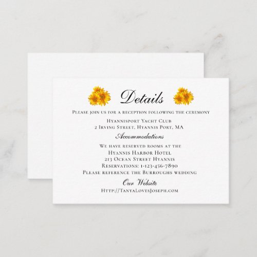 Boho Sunflowers Yellow Floral Wedding Details Enclosure Card