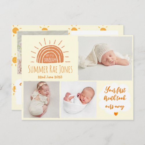 Boho sunny birth announcement card multi photo