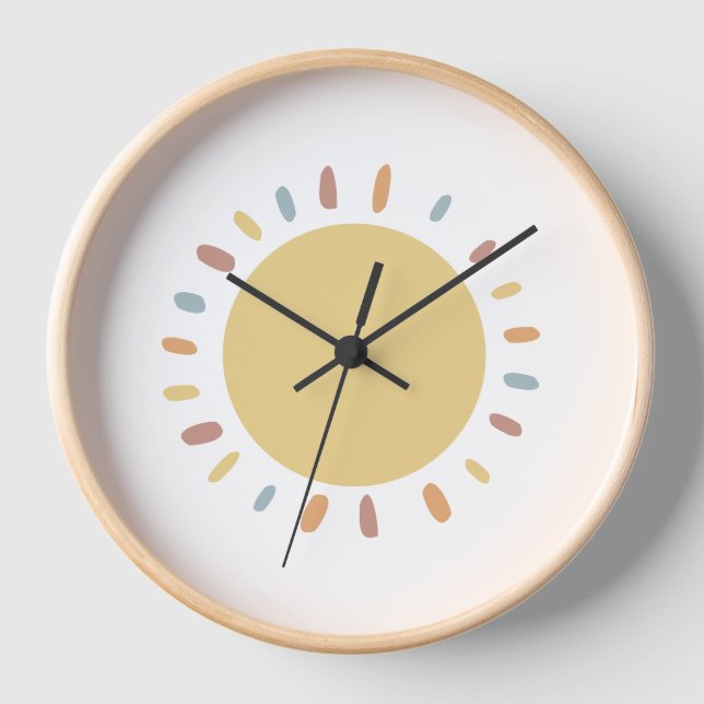 Boho Sunny Day Modern Minimalist Nursery Wall Clock (Front)