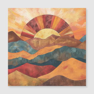 Boho Sunset Over Mountains -Retro Earthy Landscape