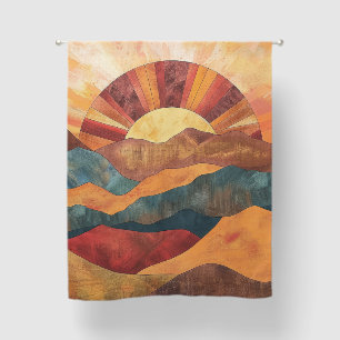 Boho Sunset Over Mountains -Retro Earthy Landscape Blackout Curtains