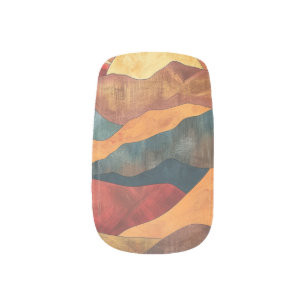 Boho Sunset Over Mountains -Retro Earthy Landscape Minx Nail Art