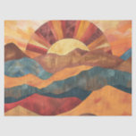 Boho Sunset Over Mountains -Retro Earthy Landscape Tissue Paper