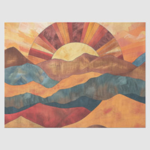 Boho Sunset Over Mountains -Retro Earthy Landscape Tissue Paper