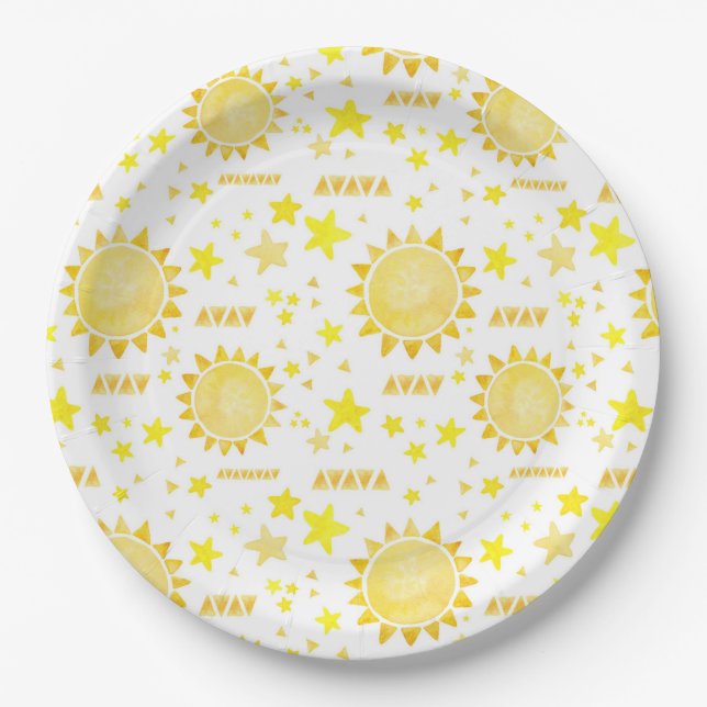 Boho Sunshine 1st Birthday Party Paper Plates – Li (Front)