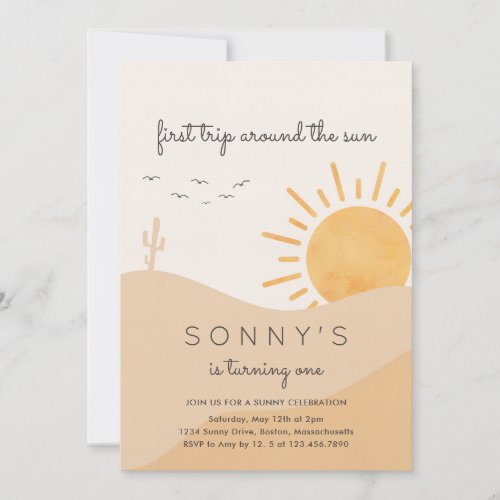 Boho Sunshine 1st Trip around The Sun Birthday Inv Invitation