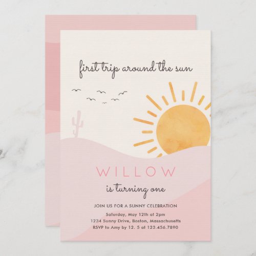 Boho Sunshine 1st Trip around The Sun Birthday Invitation