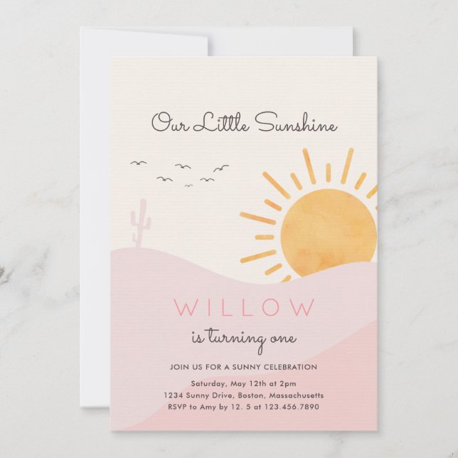Boho Sunshine 1st Trip Around The Sun Birthday Invitation (Front)