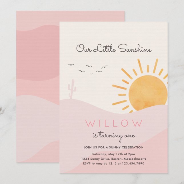 Boho Sunshine 1st Trip Around The Sun Birthday Invitation (Front/Back)