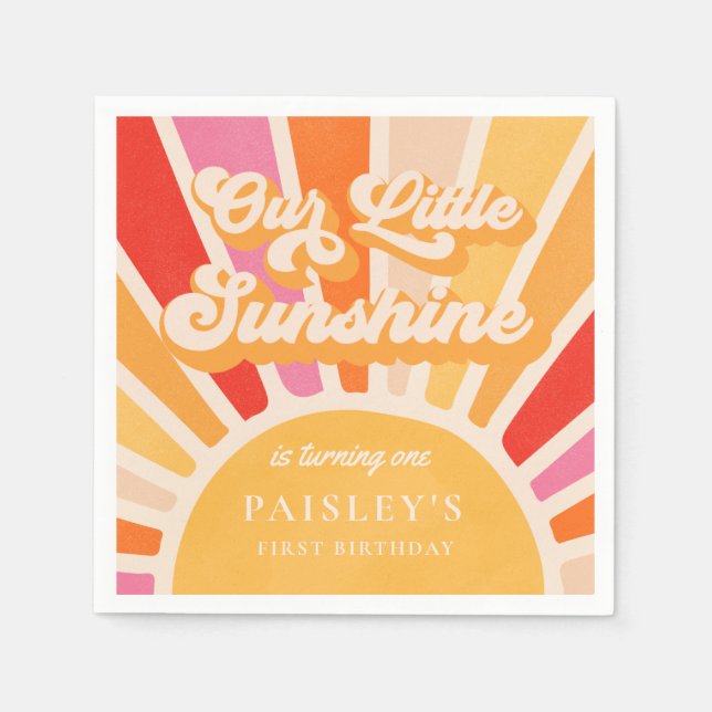 Boho Sunshine 1st Trip Around The Sun Birthday Napkins (Front)