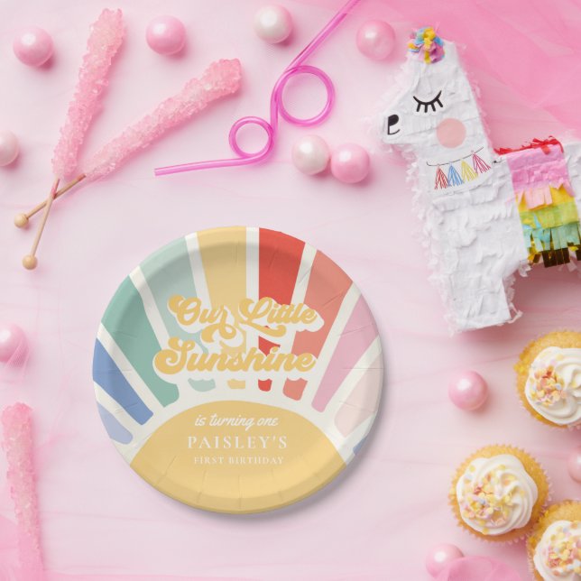 Boho Sunshine 1st Trip Around The Sun Birthday Paper Plates (Party)