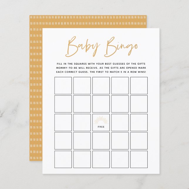 Boho Sunshine Baby Bingo Game (Front/Back)