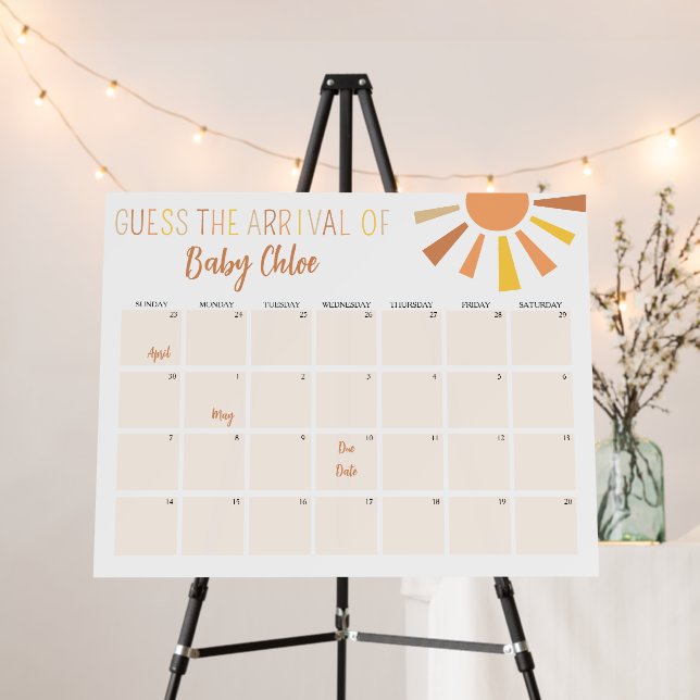 Boho Sunshine Baby Shower Due Date Calendar Foam Board (In Situ (Stand))