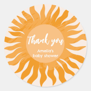 Boho sunshine Baby shower favor thankyou Classic Round Sticker
