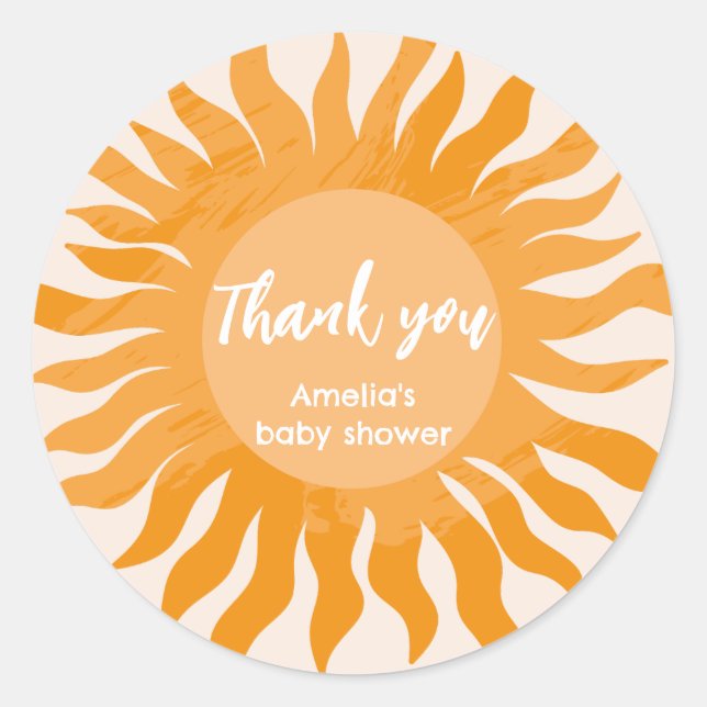 Boho sunshine Baby shower favor thankyou Classic Round Sticker (Front)