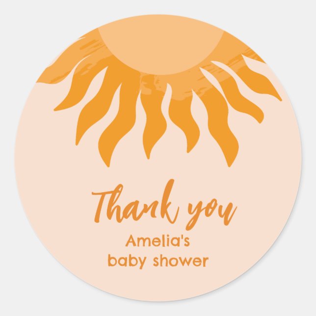 Boho sunshine Baby shower favor thankyou Classic Round Sticker (Front)