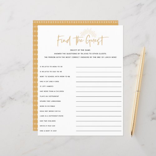 Boho Sunshine Baby Shower Guest Game