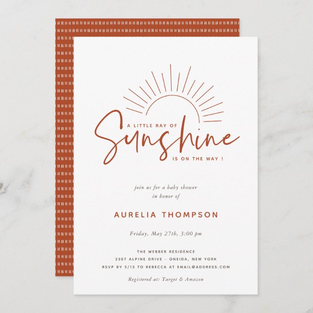 Boho Sunshine Baby Shower Invitation (Front/Back)