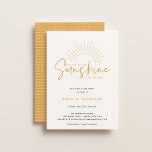 Boho Sunshine Baby Shower Invitation<br><div class="desc">A little ray of Sunshine is on the way!,  Baby shower invitation. Chic typography design style template with coordinating rustic yellow pattern backing.</div>