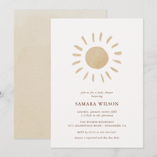 Boho Sunshine Baby Shower Invitation (Front/Back)