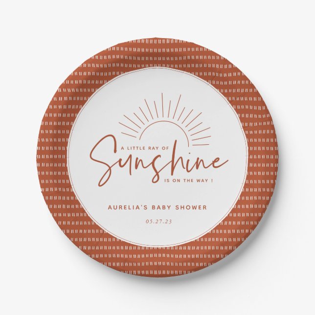 Boho Sunshine Baby Shower Paper Plates (Front)