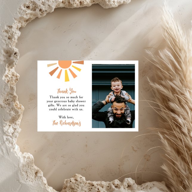 Boho Sunshine Baby Shower Photo Thank You Card (Creator Uploaded)