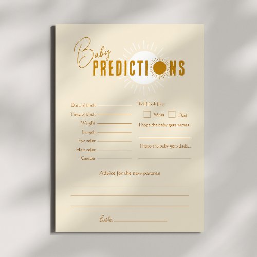 Boho Sunshine Baby Shower Predictions Card