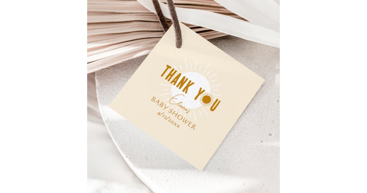 Boho Sunshine Baby Shower Square Thank You Favor Tags | Zazzle