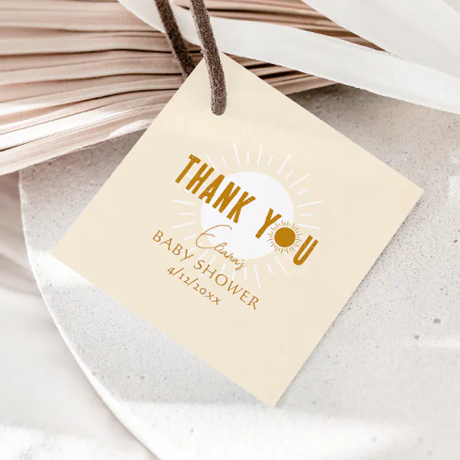 Boho Sunshine Baby Shower Square Thank You Favor Tags | Zazzle
