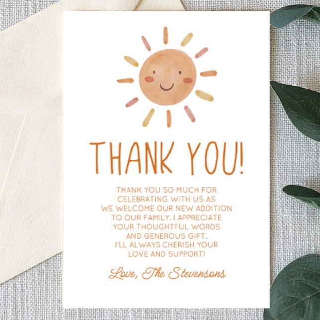Boho Sunshine Baby Shower Thank You Card (Creator Uploaded)