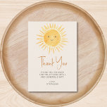 Boho Sunshine Baby Shower Thank You Card<br><div class="desc">This sun-themed baby shower thank you card features a cute yellow smiling sun and stylish script typography on a cream background.
Easily customizable. 
Original Watercolor © Michele Davies.</div>
