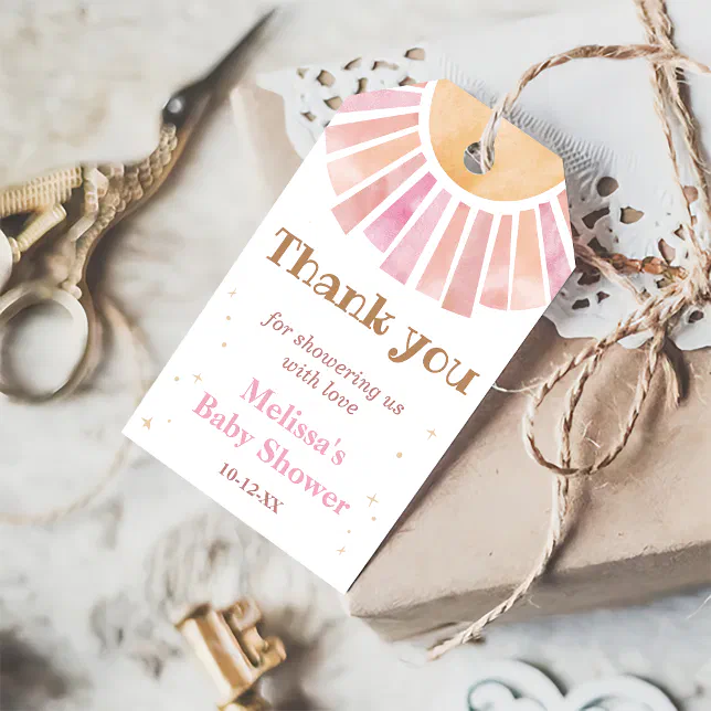 Boho Sunshine Baby Shower Thank You Gift Tags | Zazzle
