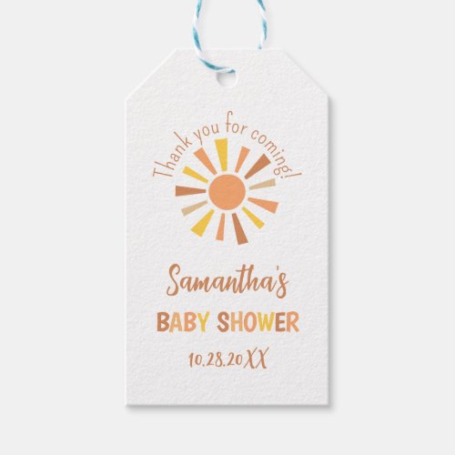 Boho Sunshine Baby Shower Thank you  Gift Tags