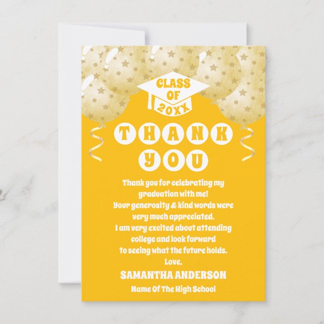 Boho Sunshine Balloons Graduation Thank You Card (Front)