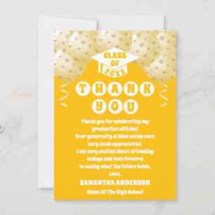 Boho Sunshine Balloons Graduation Thank You Card