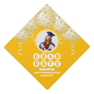 Boho Sunshine Balloons Photo Graduation Cap Topper