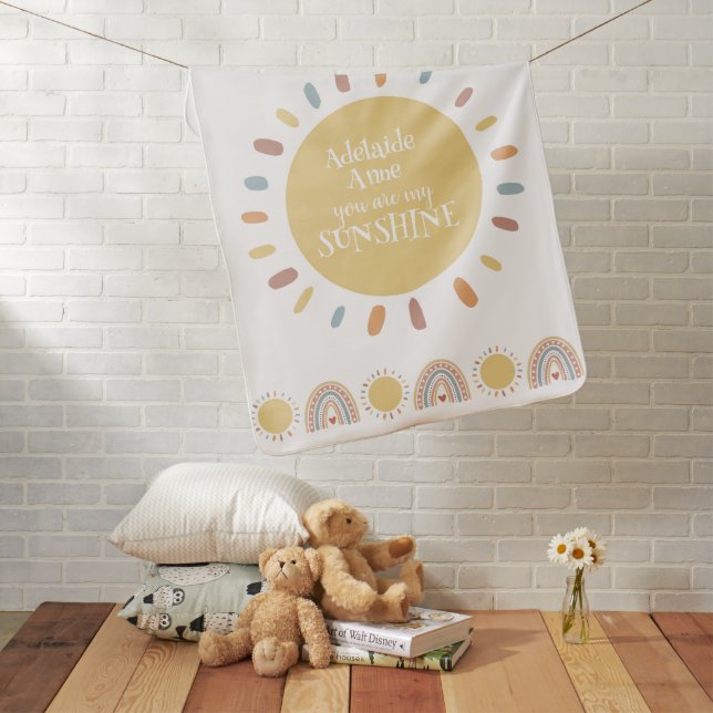 Boho Sunshine Birth Stats Photo Newborn Gift Baby Blanket (In Situ)