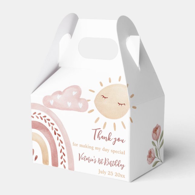 Boho Sunshine Birthday Party Favor Boxes (Front Side)