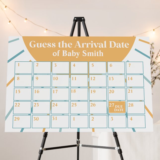 Boho Sunshine Blue Baby Shower Due Date Poster (In Situ (Stand))