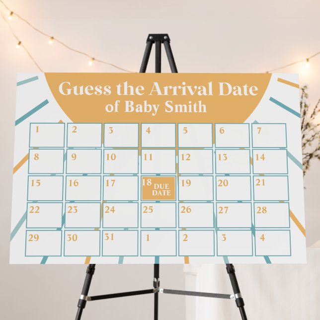 Boho Sunshine Blue Baby Shower Due Date Poster (In Situ (Stand))