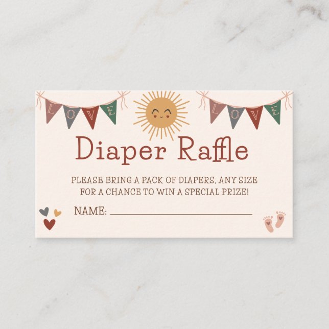 Boho Sunshine Diaper Raffle Baby Shower Enclosure Card (Front)