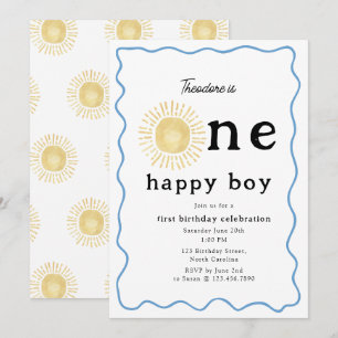 Boho Sunshine First Birthday One Happy Boy Retro Invitation