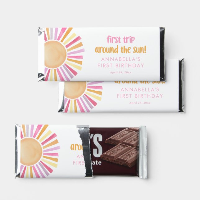 Boho Sunshine First trip around the sun birthday Hershey Bar Favors (Front)